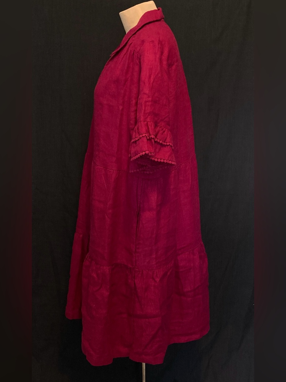 100% Linen Short Sleeve V-Neck Midi Dress w/Pockets in Raspberry | chico’s - Picture 3 of 13